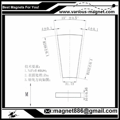 Neodymium Arc Magnet for Wind Turbine Alternator with N45UH ZN coating